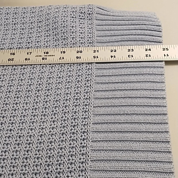 Cotton Blend Blue Sweater Oversized Small Side Slits V-Neck Rib Cuffs & Bottom - Picture 5 of 8